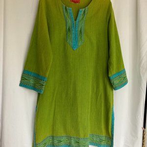 Indian long Kurta top cotton with borders by designer Rudra size small
